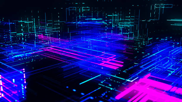 istock Data flow information. Digital communication concept. Blue futuristic flow. Abstract futuristic sci-fi background with particle and line mesh. Connection and connectivity concept. 3D rendering. 2166003691