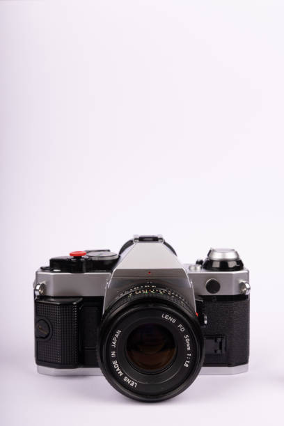 An antique camera positioned centrally against a white background. The vertical format highlights the camera’s classic design, emphasizing its timeless appeal.