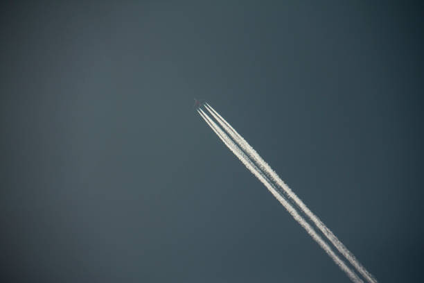 kurdistan, Iran - may 18, 2017 - The flight of airbus a380 emirates plane in the sky of Iran and the line behind the plane, which is called contrail