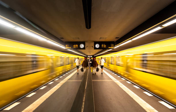 Wide angle shot of subway, leaving the station. Motion blurred effect on subway. Istanbul, Turkey
