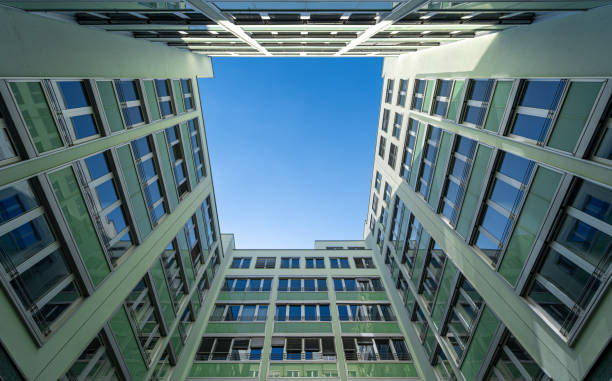 Germany, Berlin, Kreuzberg, August 06, 2024 -Low angle view of modern office building