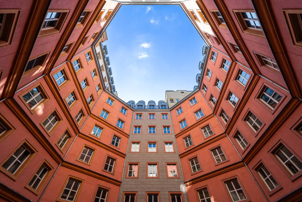 Close-up of abstract geometric surfaces of a modern architecture
