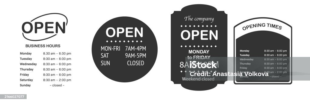 Opening Hours Vector Vector Opening Times Rectangle Design Detailed With Website Stock ...