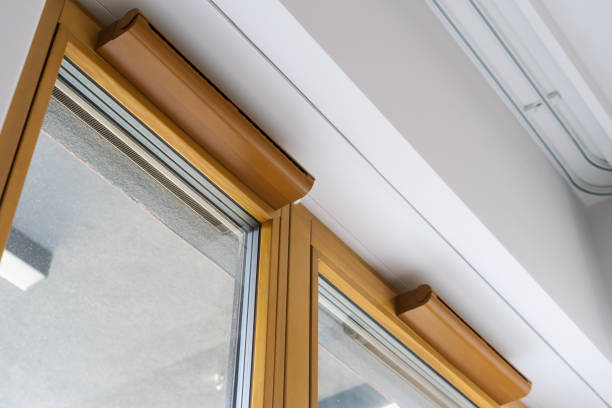 istock Low angle view of wooden window frame with glass pane 2166031547