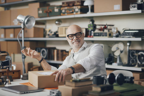 Collector selling vintage and second-hand objects in his shop