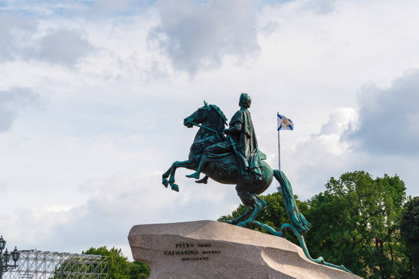 Saint Petersburg, Russia, July 30, 2024.A monumental equestrian monument to the first Russian Emperor Peter the Great, created under the direction of the French sculptor Falconet, unveiled on Senate Square in St. Petersburg on August 18, 1782. One of the symbols of St. Petersburg and one of the most famous works of sculptural classicism.