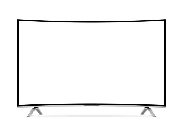 istock Realistic modern curved 4k TV monitor isolated on white background 2166037255