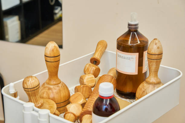Wood therapy. Tools for anti-cellulite treatment to stimulate the lymphatic system and improve circulation.
