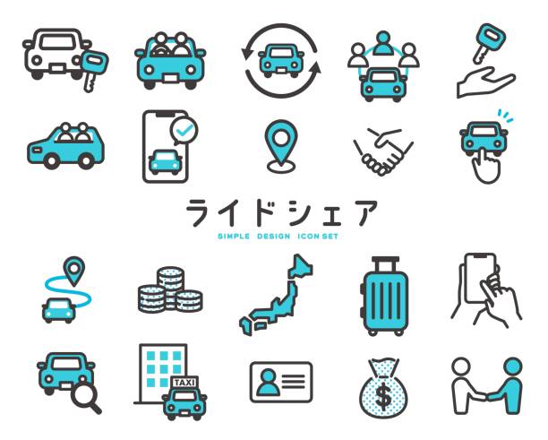 bildbanksillustrationer, clip art samt tecknat material och ikoner med vector illustration material of icons related to ride sharing - fordon på land