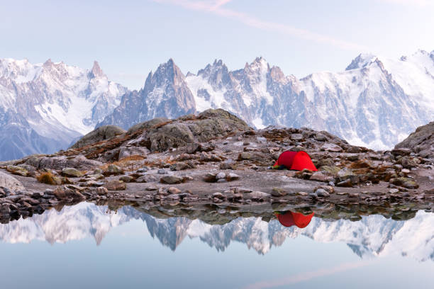 istock Red tent on Lac Blanc lake 2166049547