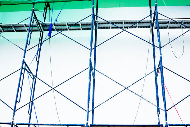Blue scaffolding at building under construction