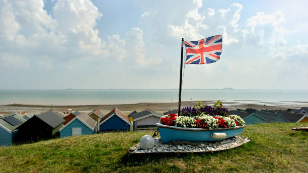 boat planter with flowers and union jack