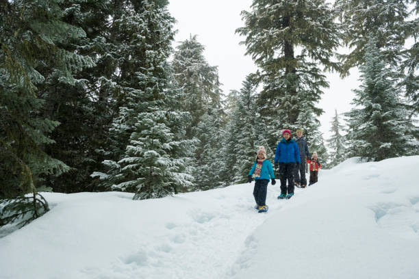 istock Family snowshoes through forest 2166059945