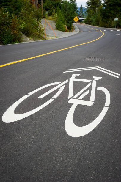 istock Bike pathway sign on paved pathway 2166060179