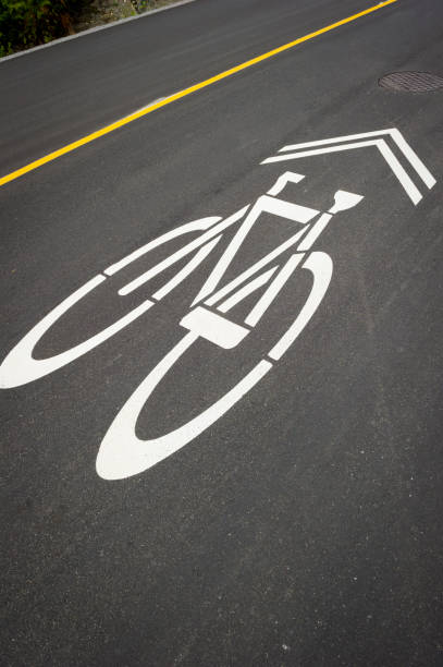 istock Bike pathway sign on paved pathway 2166060182