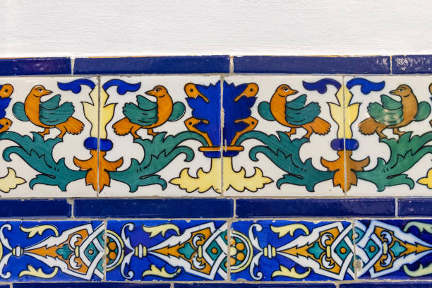 Albaicin, Granada, Province of Granada, Andalusia, Spain. Colorful decorative tiles on a building in Granada.