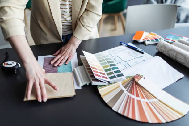istock Interior designer working over new project, choosing colours, materials 2166084589