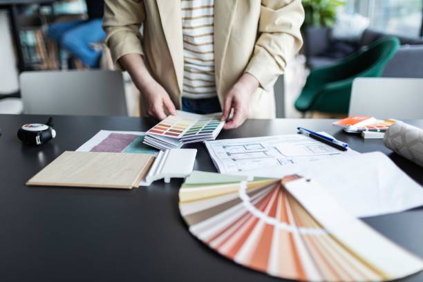 istock Interior designer working over new project, choosing colours, materials 2166084600