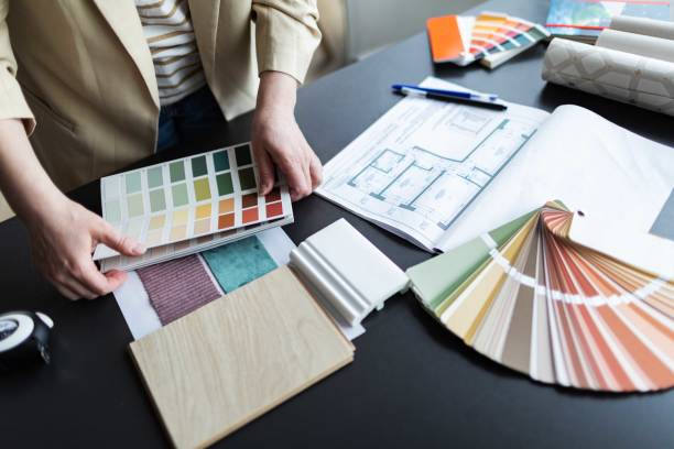 istock Interior designer working over new project, choosing colours, materials 2166084625
