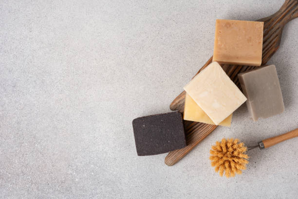 istock Handmade soap bars and wooden brush 2166085275