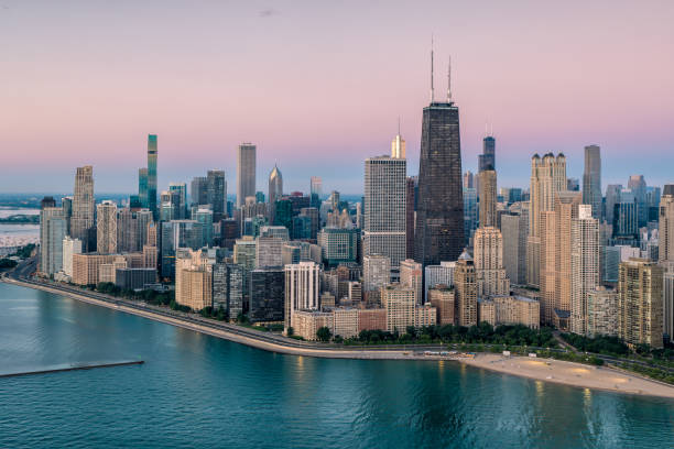 Dramatic view of Chicago at sunrise