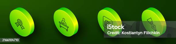 Set Isometric Line Medal Schoolboy Sitting At Desk Paper Airplane And Fountain Pen Nib Icon Vector-vektorgrafik och fler bilder på Barn