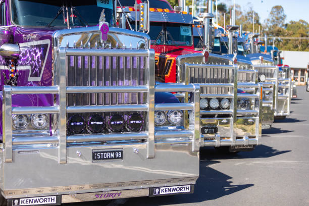 Casino, Australia - August 3, 2024: Row of polished shiny trucks at the Casino truck parade
