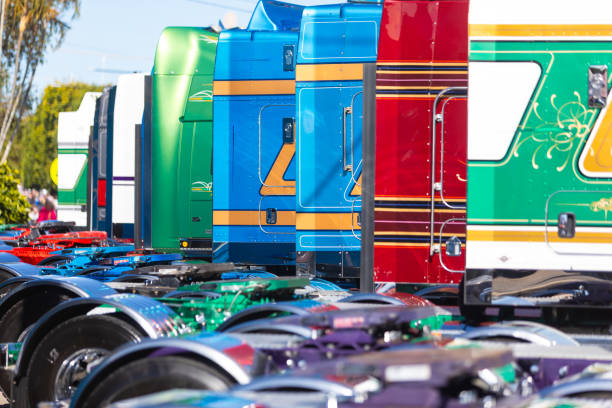 Casino, Australia - August 3, 2024: Row of polished shiny trucks at the Casino truck parade