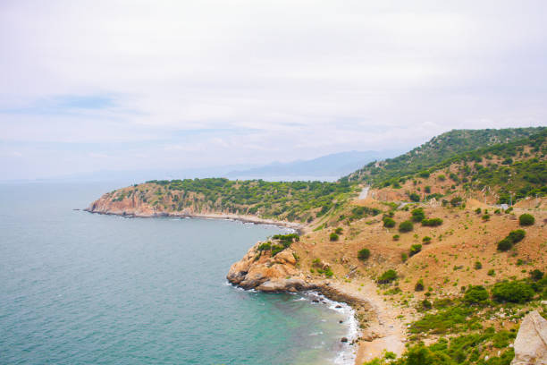 Dinh Cape, Ninh Thuan, Viet Nam, beautiful and majestic natural scenery with large rocky mountains, white sandy beaches, clear blue sea. Beautiful coastline