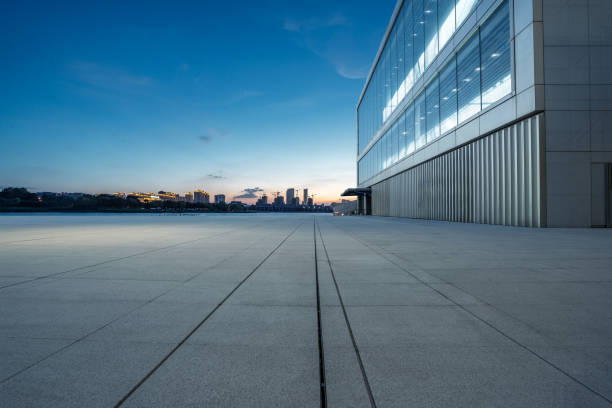 istock Empty floor and city building at night. 2166111202