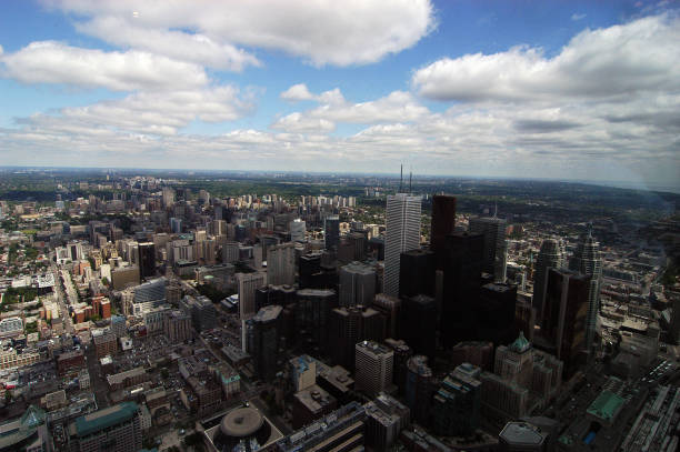 The Toronto Star office, Canada's country's largest daily newspaper by circulation is seen on a clear day with the CN Tower seen in the background.