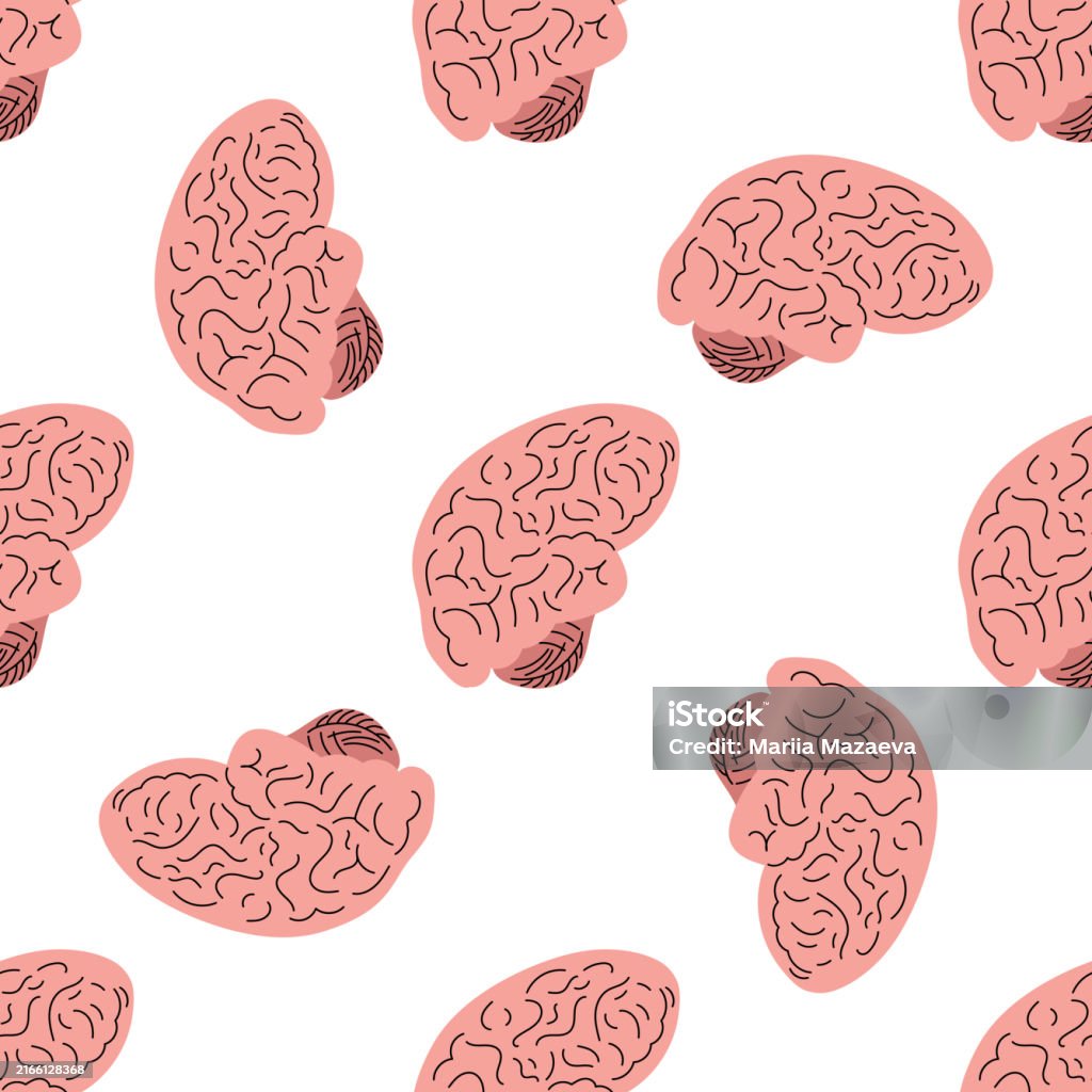 Vector Flat Anatomical Illustration Human Brain Seamless Pattern Stock ...