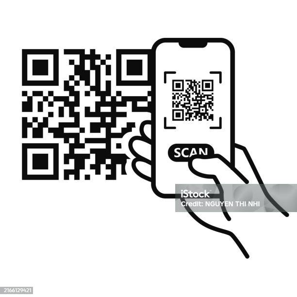 Hand Scan The Code Hand Holding Phone Scanning Qr Code Digital Scanning Qr Code Qr Code ...