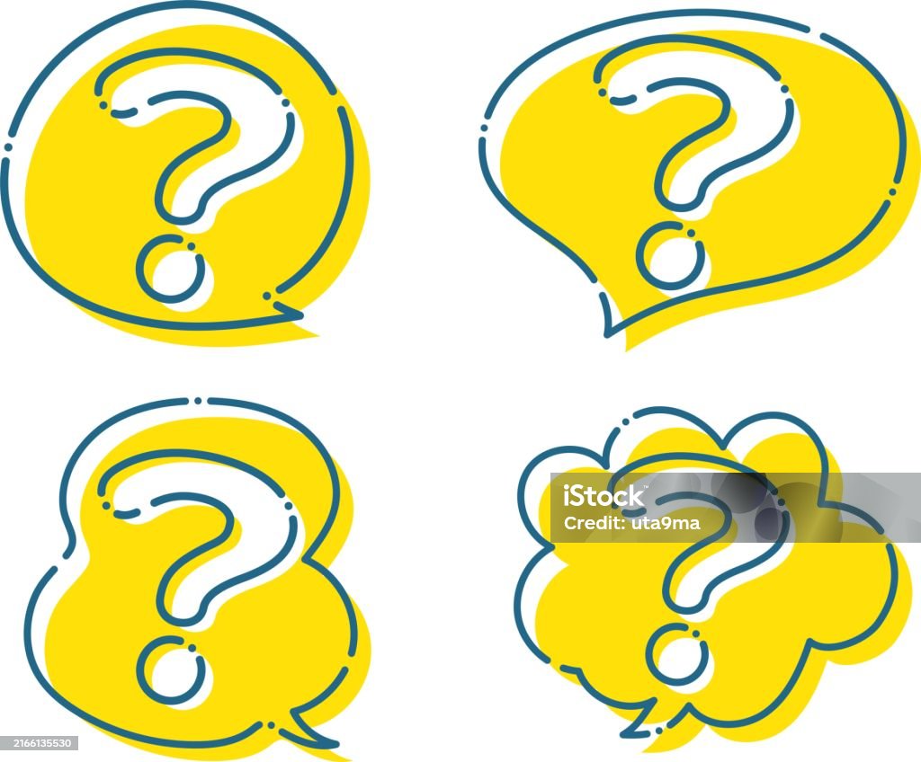 Blue Dashed Question Mark And Speech Bubble Set Illustration Material ...