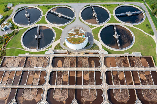 istock Sewage treatment plant from above 2166143335