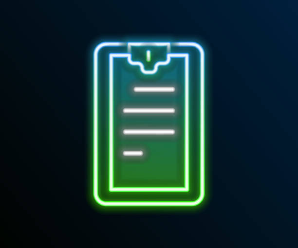 istock Glowing neon line Clipboard with checklist icon isolated on black background. Control list symbol. Survey poll or questionnaire feedback form. Colorful outline concept. Vector 2166150023