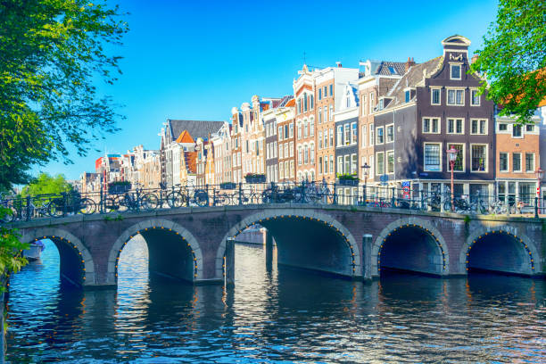 istock Houses and bridge in Amsterdam 2166152651