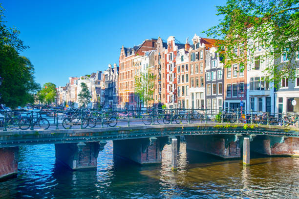 istock Houses and bridge in Amsterdam 2166152732