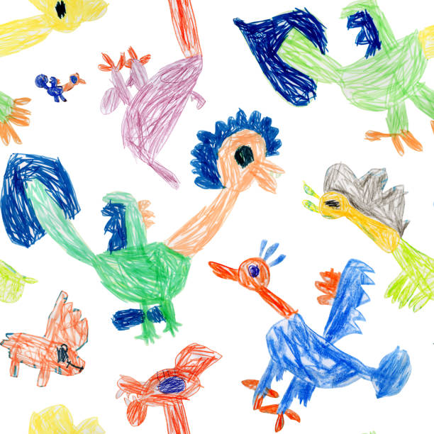 istock Hand drawn by felt-tip pen and colored pencils sketches of fairy tale Dragons and monsters. Seamless pattern on a white background 2166160741