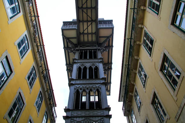 Lisbon , Portugal. Famous elevator Santa Justa in the center. March 28, 2017