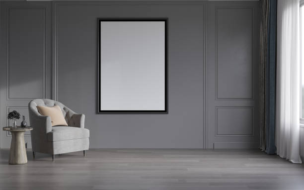 istock mock up poster frame in interior background, living room. 3D render, 3D illustration 2166180304