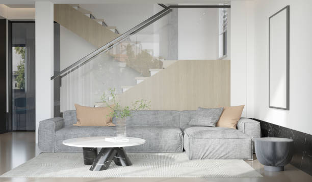 istock mock up poster frame in interior background, living room. 3D render, 3D illustration 2166180435