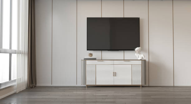 istock Cabinet for tv interior wall mockup,3d rendering 2166180608