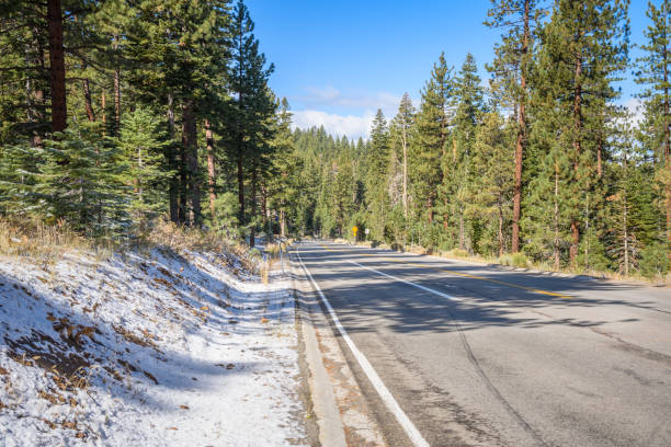 istock Empty mountain road through a forest on a chilly autumn day 2166181384