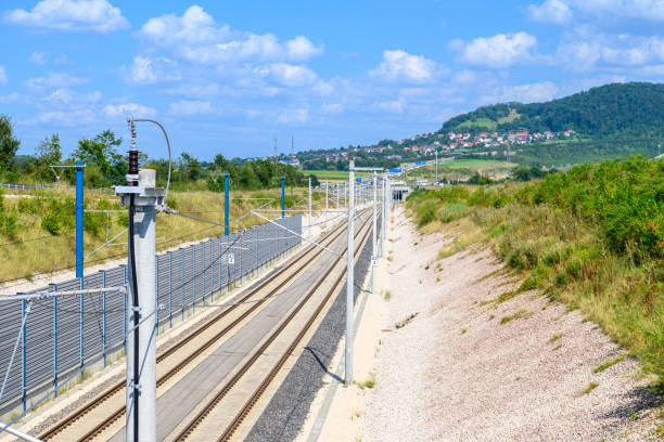 Holzmaden, Baden-Württemberg, Germany, August 06 2024: ICE route on the Swabian Alb to Ulm. Direct connection, mobility turnaround for the environment