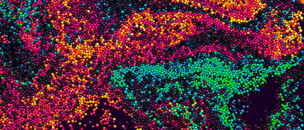 istock Colorful gradient dots randomly flowing and swirling in liquid stream. Chaotic motion of small colorful circles. Abstract dynamic particles background for banner, flyer, poster. Vector Illustration 2166189054
