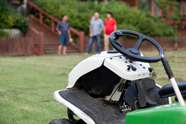 Power lawn mower isolated on a white background