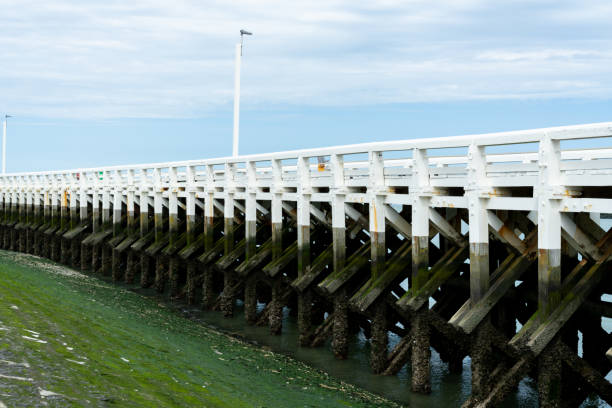 Overview of the jetty against the sky. With copy space. Shot with a 35-mm full-frame 61MP Sony A7R IV.