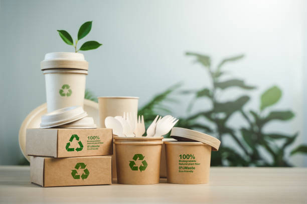 istock Eco-Environmentally friendly paper containers and packaging made from biodegradable materials, zero waste and recycling concept, green or disposable packaging. 2166198475