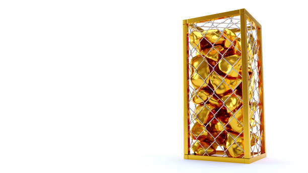 istock golden stones protected by metallic fence isolated on white 2166200754